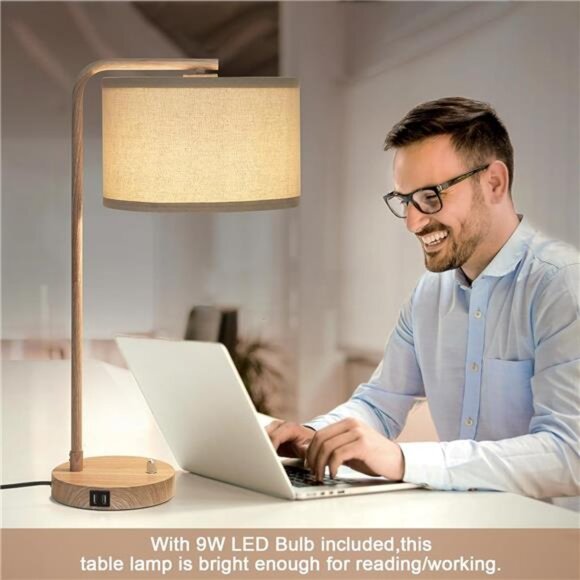 Farmhouse Table Lamp, Fully Dimmable Bedisde Lamp with Dual USB Charging Ports - Picture 6 of 7